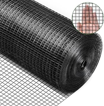 Rengue Black Hardware Cloth 1/2 Inch 48" x 100 19 Gauge, PVC Coating Wire Fence Rolls Vinyl Coated Welded Chicken Wire Mesh for Poultry Netting Cage Fence, Tree Guard Rolls, Chicken Coop