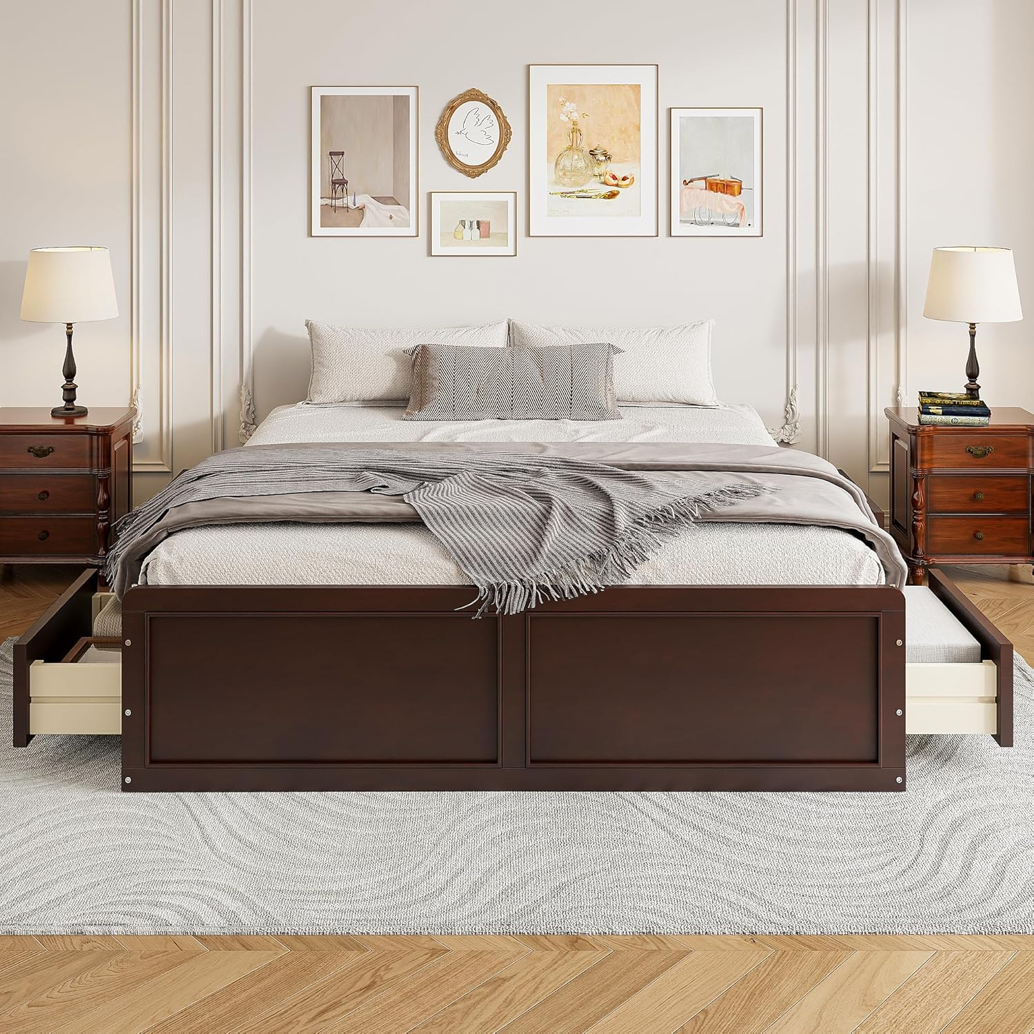 Merax Queen Platform Bed Frame with 6 drawers in espresso finish