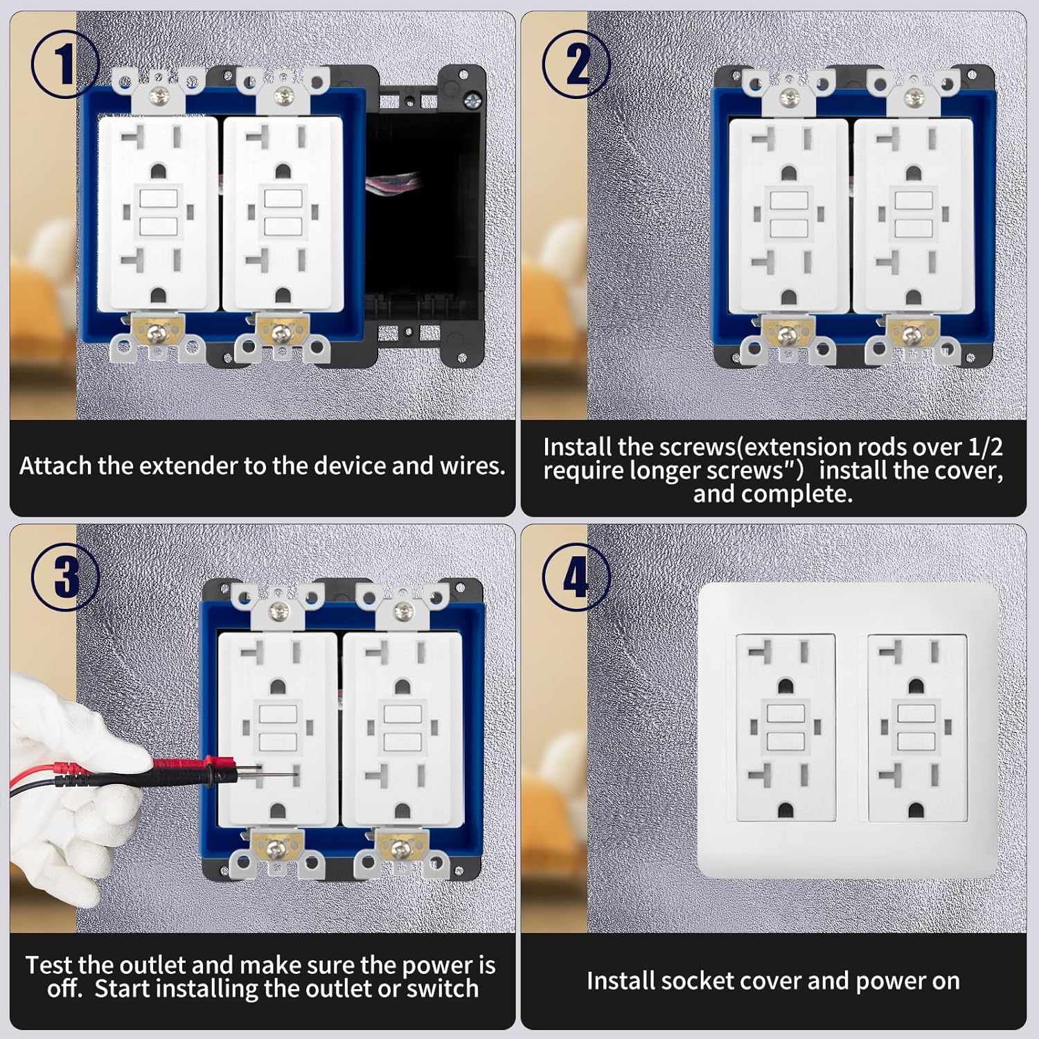 1/4” Double Gang Receptacle Outlet Box Extender,Blue Electrical Outlet Extender for Electrical Box,A Great Helper for Outlet Box Adjustments,1Pack