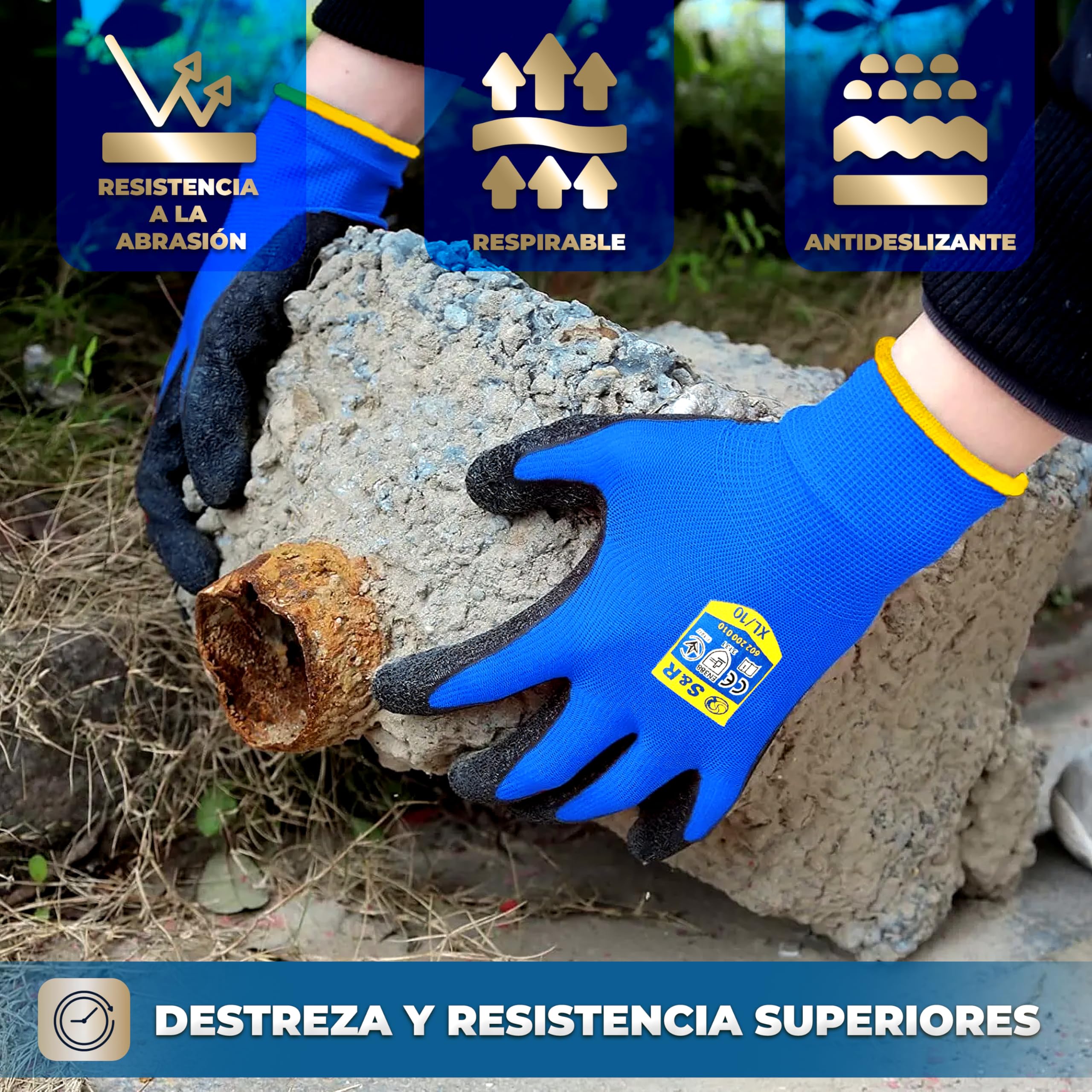 S&R Guantes de Trabajo Hombre 12 PARES Talla L / 9 - Guantes de Securidad Nylon y Latex - 12 Pares