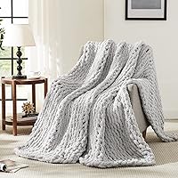 L'AGRATY Chunky Knit Chenille Throw Blanket 60x80 Grey - Handmade Thick Cable Knit for Twin Bed Couch Home Decor