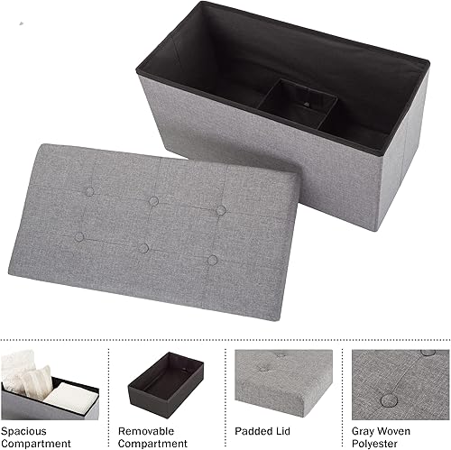 Miniatura 47 de Lavish Home - Banco otomano con almacenamiento, plegable, tapa acolchada de espuma con punzoneado de 30 pulgadas, gris oscuro