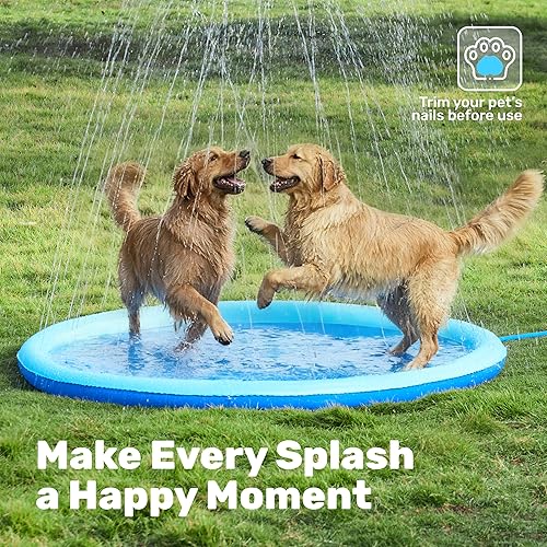 Vista 7 de SLOOSH Tapete antideslizante de 72 pulgadas para salpicaduras, juguetes de agua para exteriores, tapete de juego para niños y perros, regadera Azul