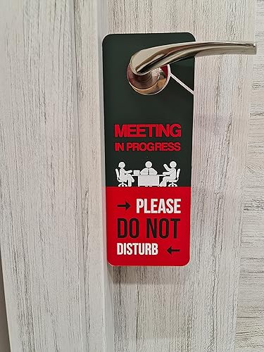 Miniatura 4 de Diseño empresarial, letrero para colgar puerta con texto en inglés "Meeting In Progress Do Not Disturb", paquete de 2, doble cara, ideal para