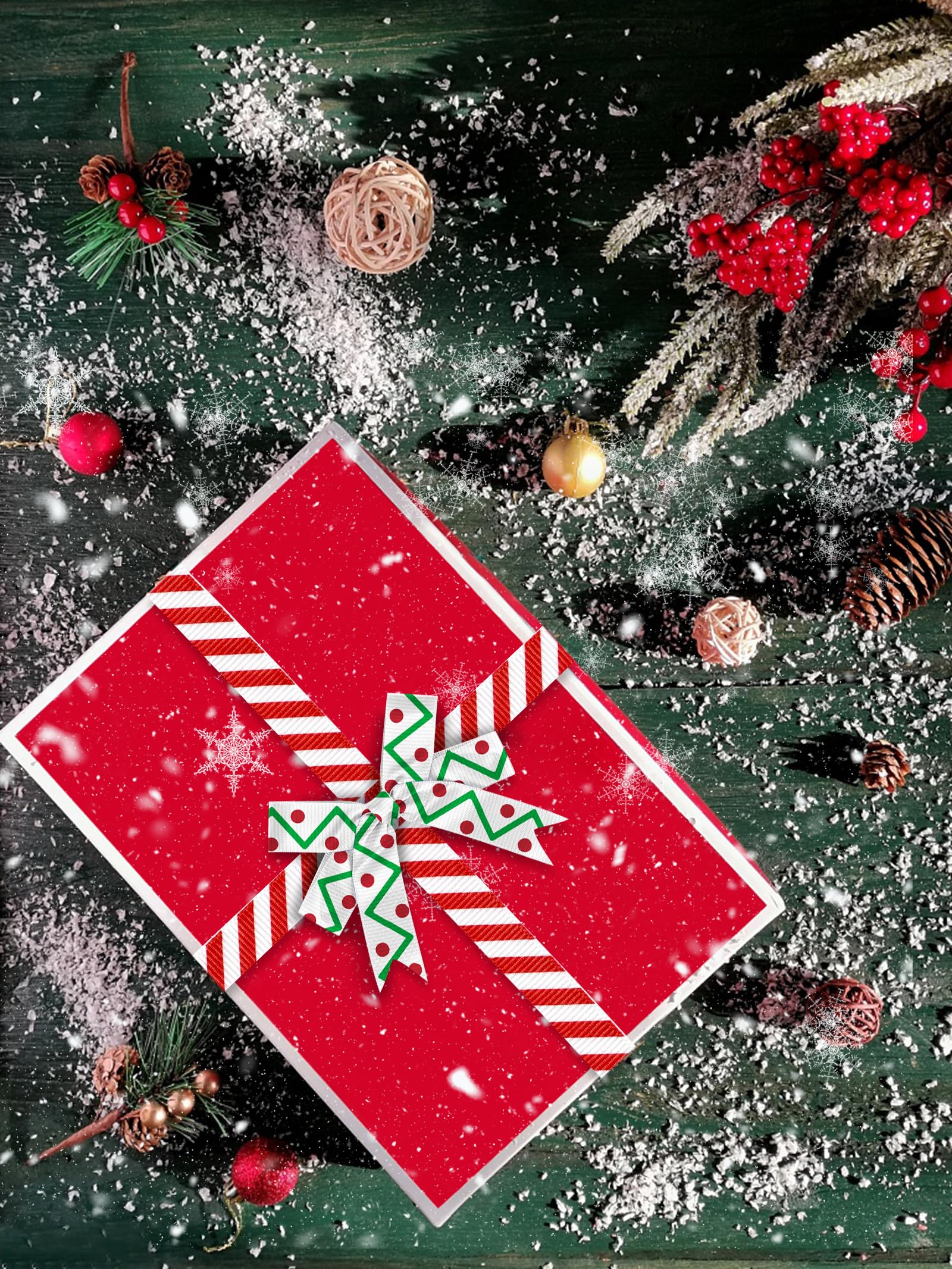 ALIBBON 7 rollos de cinta de grogrén para árbol de Navidad de 35 yardas de 3/8 pulgadas, cintas de grogrén para manualidades, decoración de Navidad, cintas de cuadros rojos y verdes para envolver