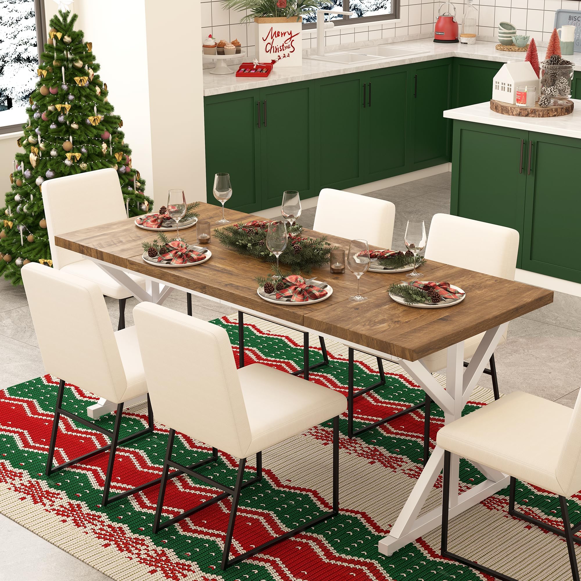 Amazon.com - AMICLIBER Farmhouse Dining Table for 6 People, 70.8 Inch ...