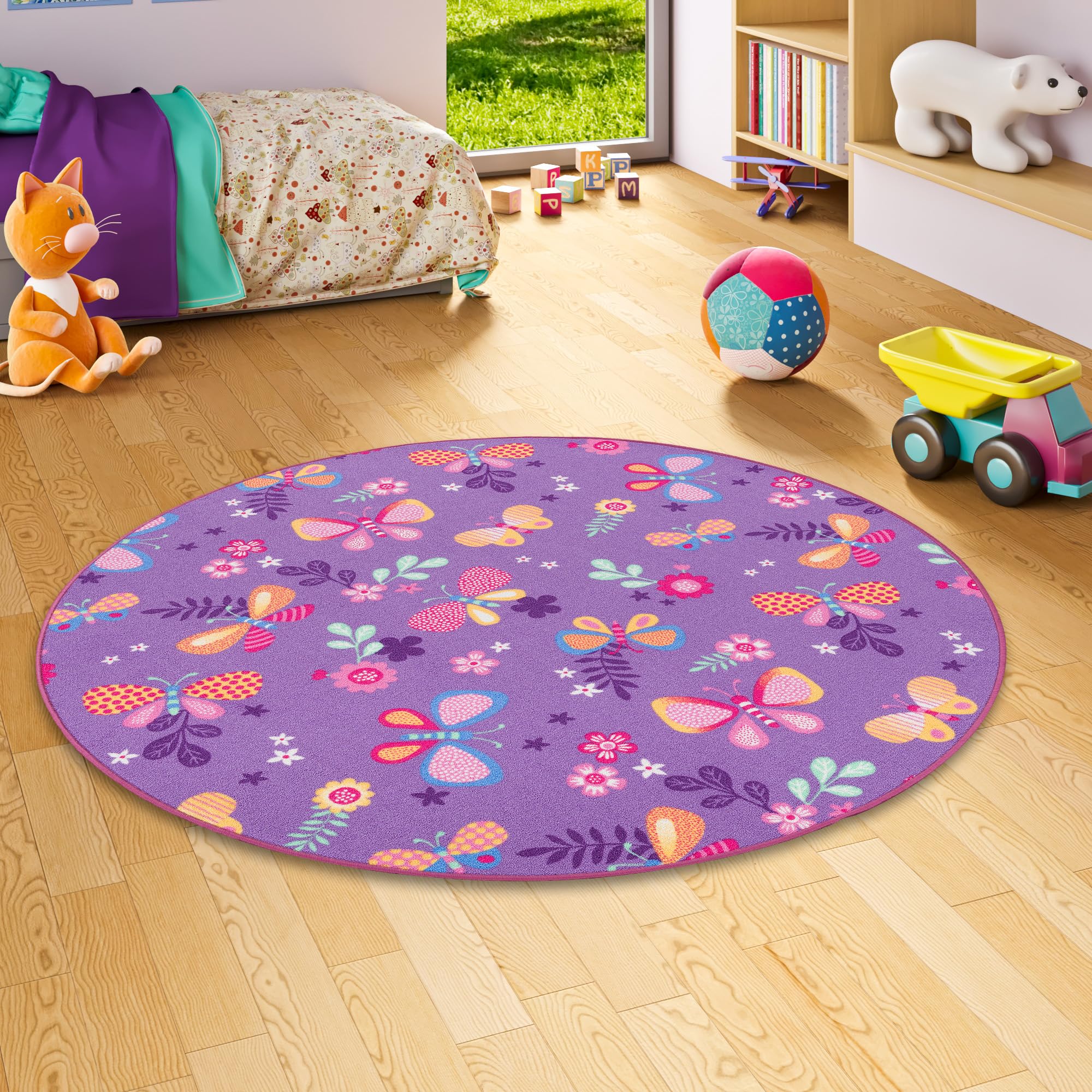 Snapstyle Kinder Spiel Teppich Schmetterling Lila Rund in 7 Größen