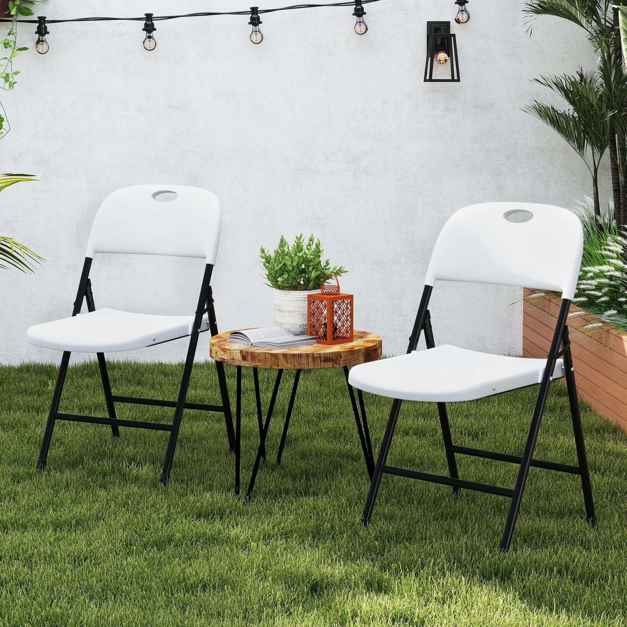 Lot de 4 chaises Pliantes, Robustes, avec Grand Dossier, supportant jusqu'à 650 kg, adaptées à Une Utilisation intérieure et extérieure, notamment pour Les Mariages,Classique Blanc