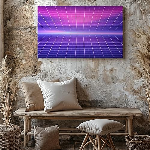Miniatura 4 de Gifitto - Retro Neon Grid Synthwave Canvas, Futuristic Wall Decor, Galaxy Painting, Space Poster, Science Fiction Home Decors, Cyberpunk Artwork,
