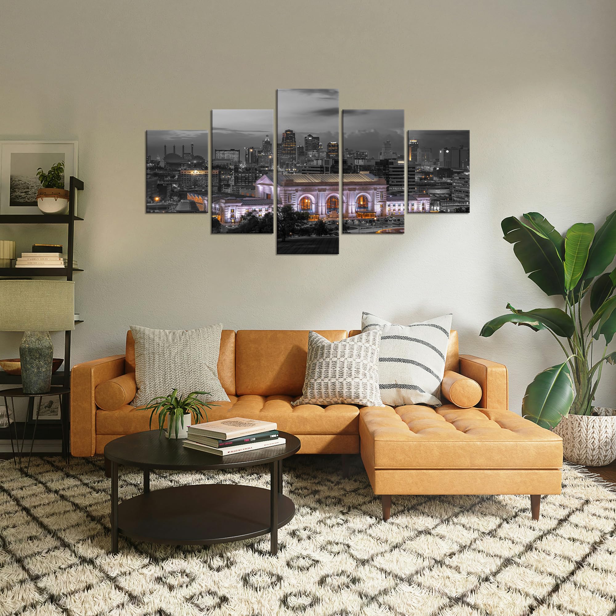 Cawpom Kansas City Canvas Wall Art Kansas City Missouri Wall Decor Missouri Skyline Picture Print Missouri Black and White Painting Poster Frame Home