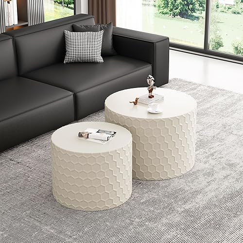 Miniatura 11 de kevinplus Juego de 2 mesas auxiliares pequeñas blancas para sala de estar, mesa auxiliar redonda de madera para dormitorio, oficina, sin montaje