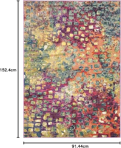 Miniatura 7 de Safavieh Colección Mónaco - Alfombra moderna con estilo abstracto y acuarela rosa para múltiples áreas, Polipropileno, GrisAzul claro