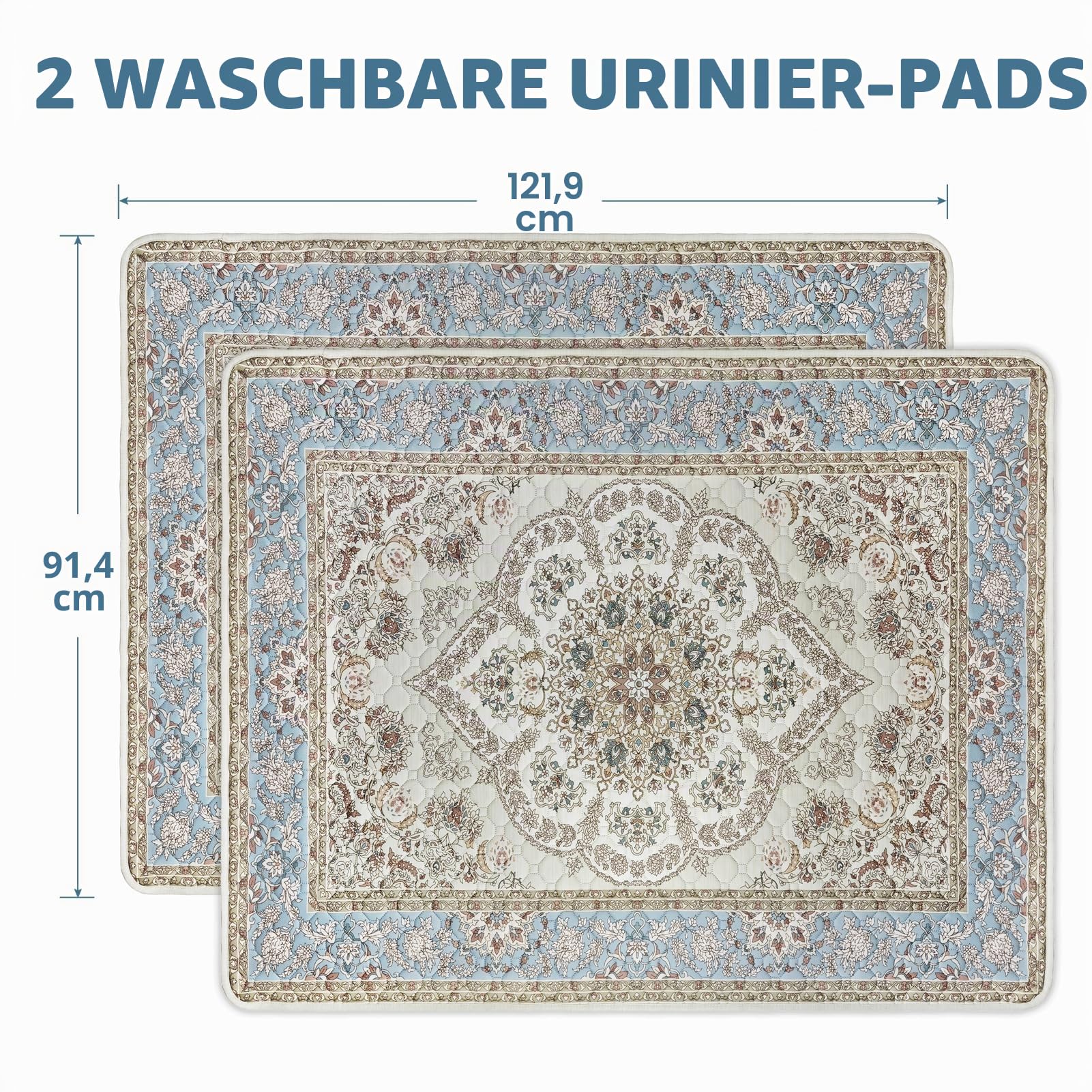 Waschbare Pinkelpads für Hunde, 2 Stück Wiederverwendbare Puppy Pads 122x92cm Super saugfähige wasserdichte Pet Training Pads, Anti-Rutsch-Töpfchen Pads (Graues Medaillon, 122 x 92 cm (2 Stück))
