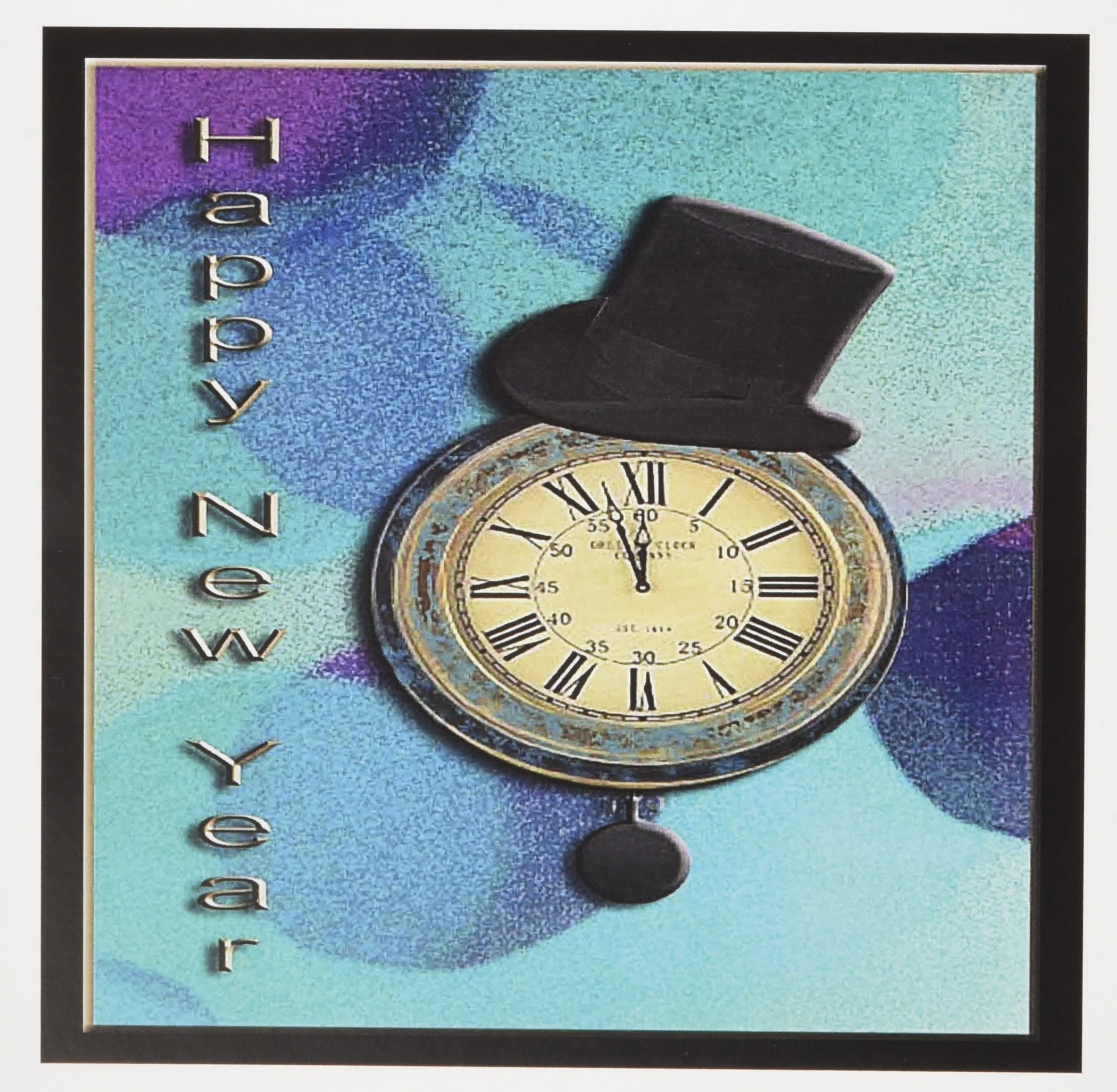 3dRose Top Hat on Clock Happy New Year - Greeting Cards, 6 x 6 inches, set of 12 (gc_16355_2)