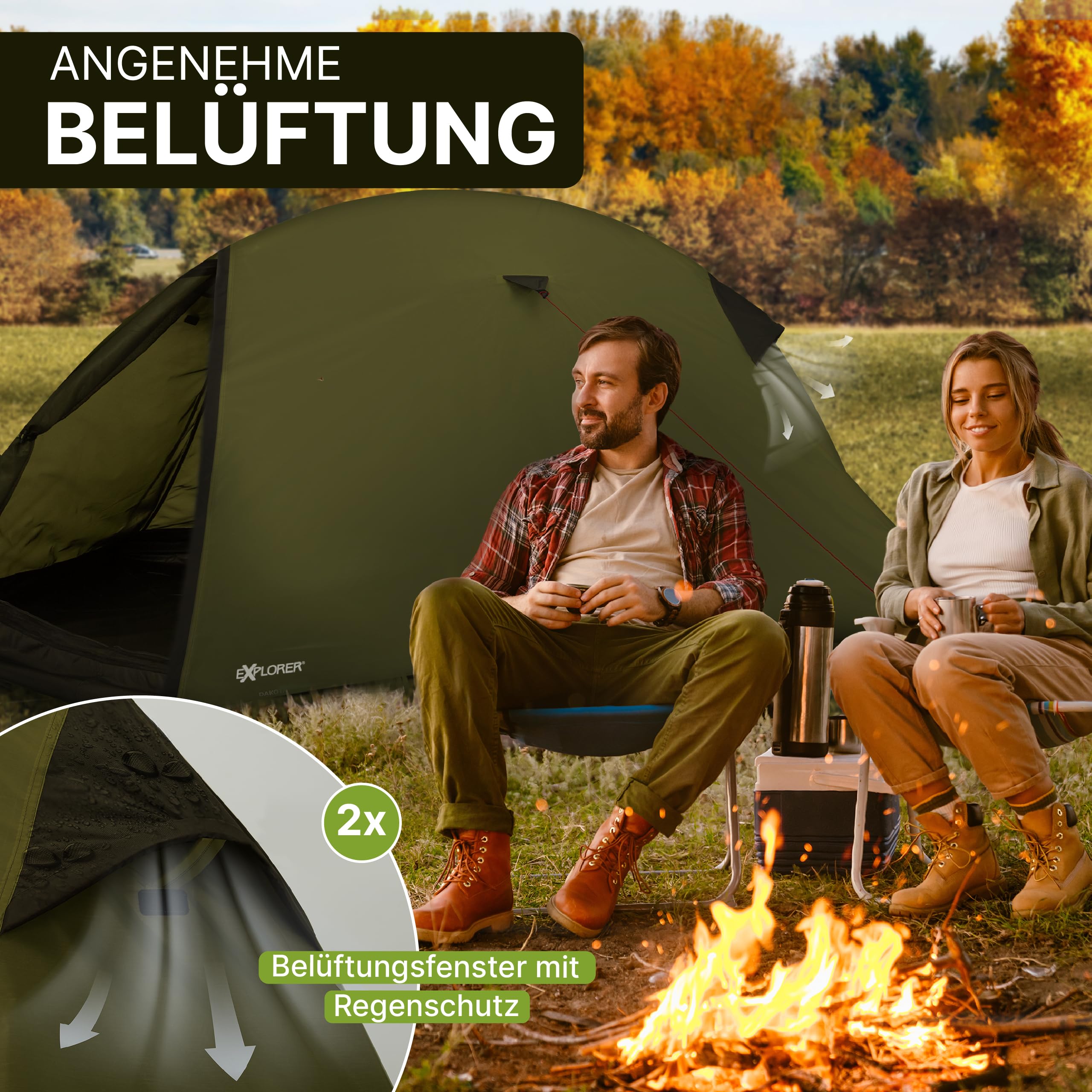 EXPLORER Dakota 1-2 Personen Zelt kleines Packmaß Ultraleicht für Fahrrad oder Motorrad Reise 1-2 Personen 3000mm Wassersäule mit separatem Innenzelt wasserdichter Boden Wandern Trekking Camping