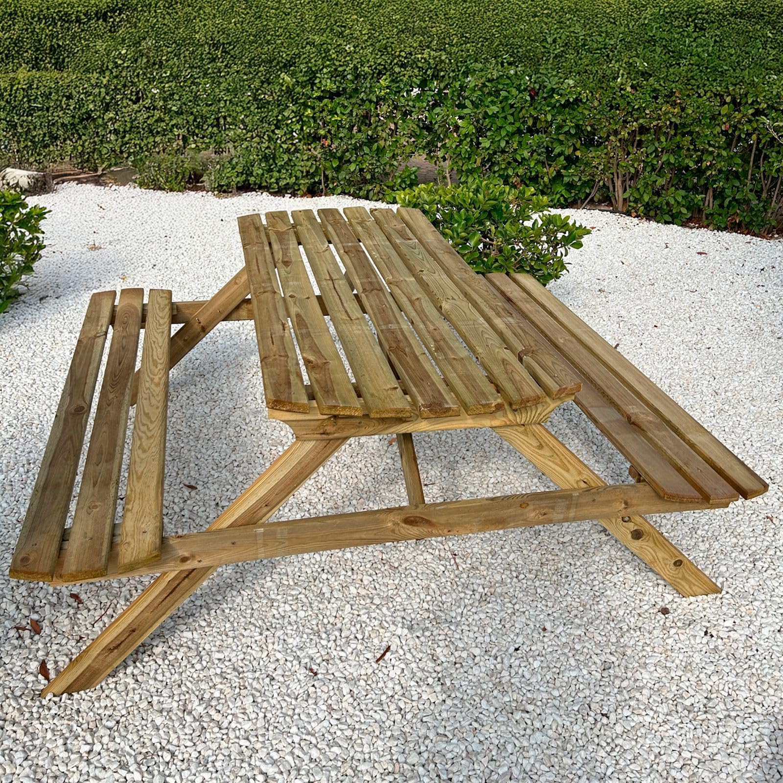 PLANTAWA Rodzinny stół piknikowy 170 cm szer. x 160 cm dł. x 72 cm (wys.) dla 6-8 osób, kempingowy pojemnik na przekąski do domu, drewniany stół z ławką, meblami ogrodowymi i tarasem