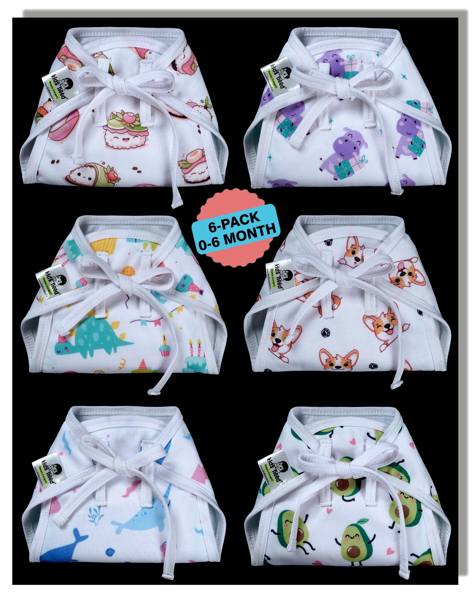Kids Need Premium langots for new born 0-6 months (6 Pack) Super Soft Double Layered nappy Breathable cotton cloth nappies for new born baby essentials | NP1-image-42