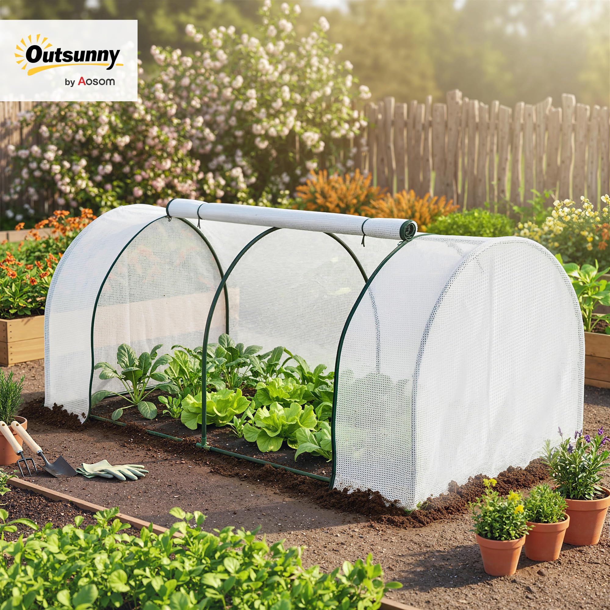 Outsunny Serra da Giardino 2x1x0.8 m con Finestre Avvolgibili Bianco | Serra per Orto, Struttura in Acciaio, Copertura PE, per Orto Verdure Fiori Frutta, Anti UV