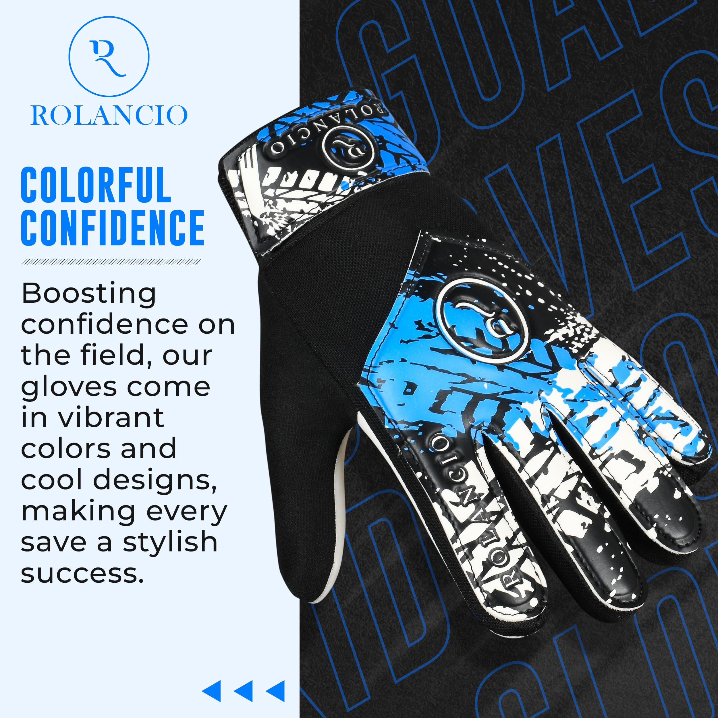 ROLANCIO Goalkeeper Gloves, Blue / White, 04 - Image 3