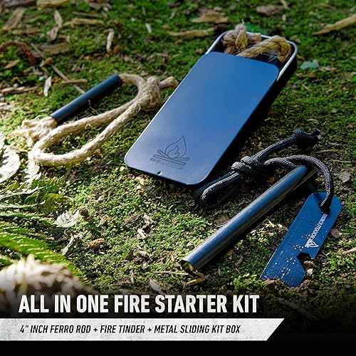 Miniatura 3 de Ferro Rod Flint Fire Starter Kit + Fuelle de mecha de yesca con caja deslizante  Varilla ferro de 4 pulgadas de largo y 12 pulgada de grosor con