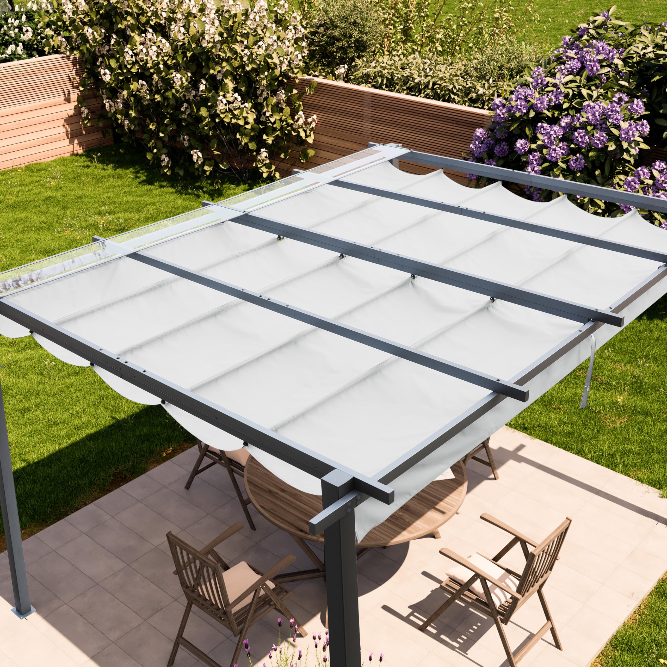 PRIMEYARD Pergola 3x4 m pavillon avec Toit rétractable Gris - Construction en Acier