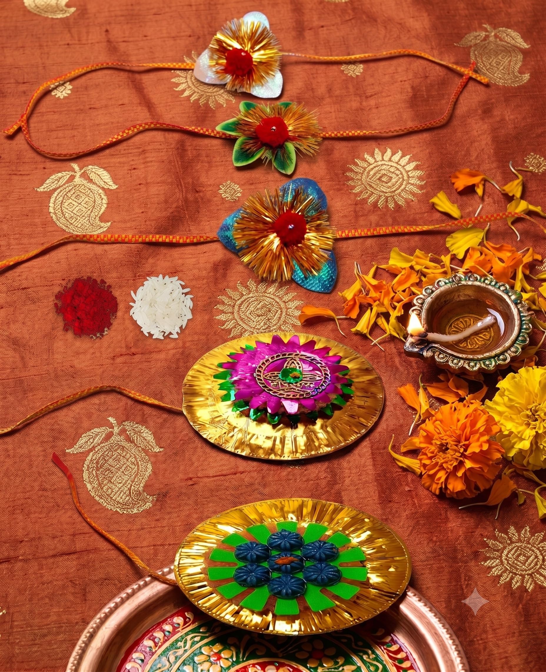 2 Big 3 Phool Traditional Rakhi Greeting card n Roli GW-RA 26120-image-33
