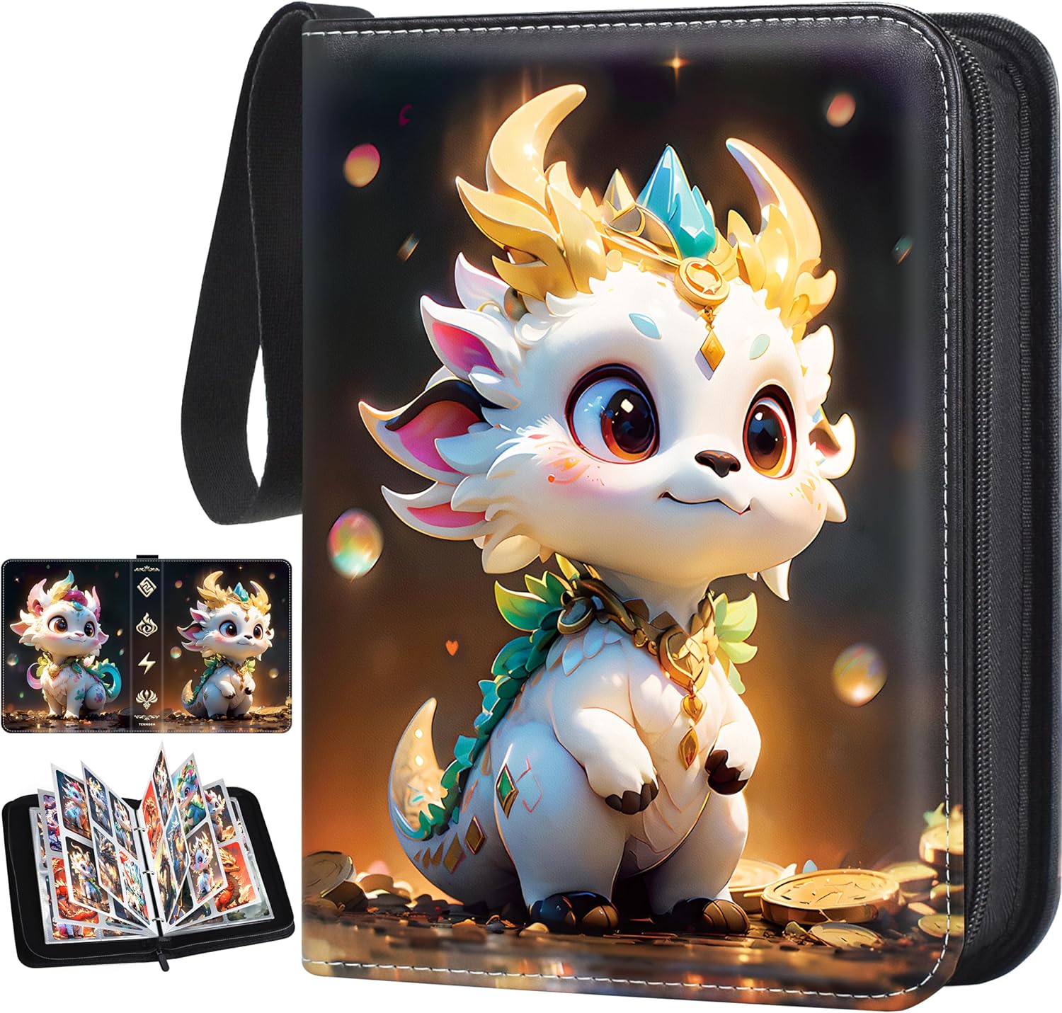 Card Binder for Pokemon Cards 4-pocket 400 Pockets.With 50 Removable Sleeves.Trading Card Holder Album Book Case for TCG.Boys Girls Toys Gift(PU Leather,Black)