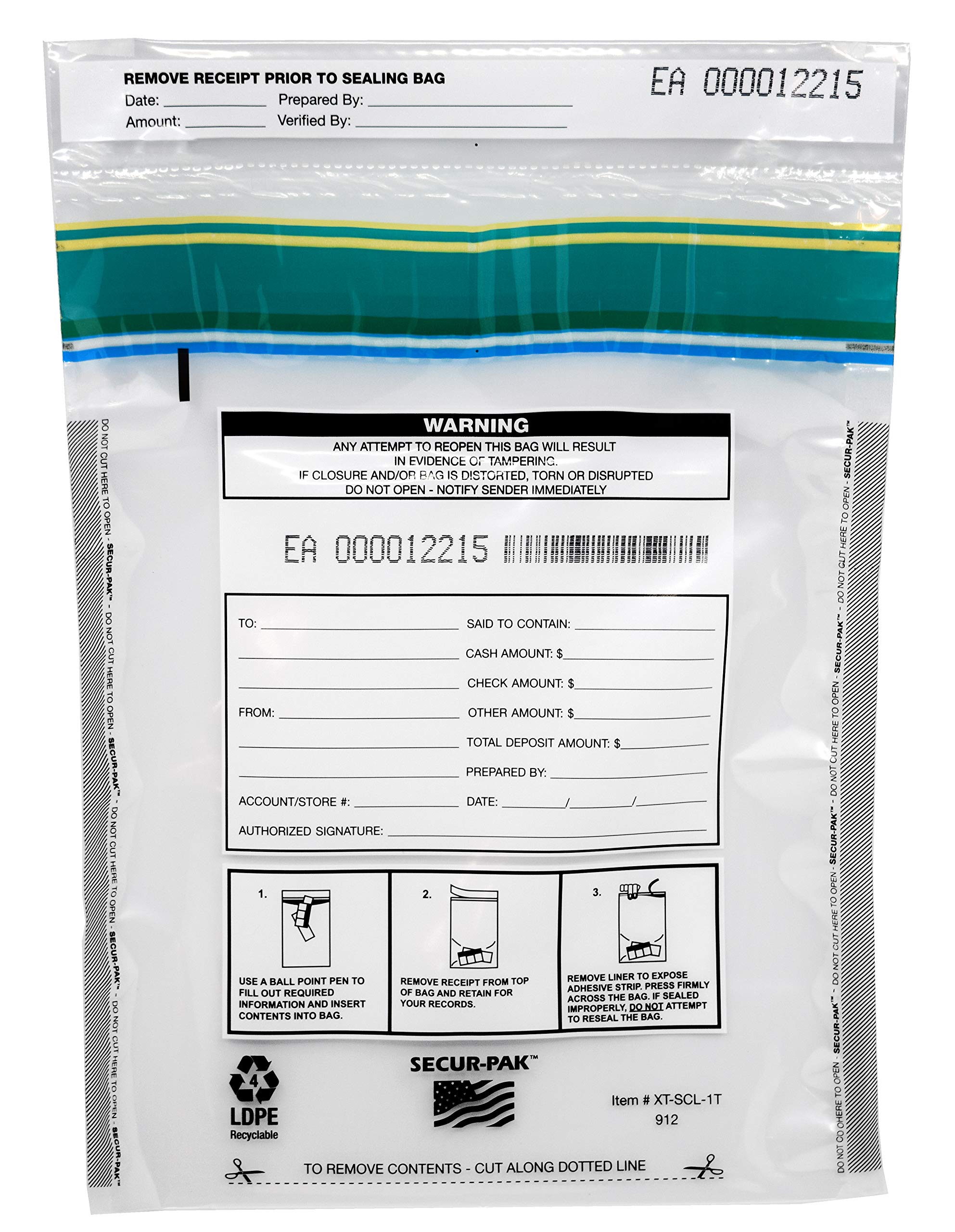 Secur-Pak Deposit Bags with Pocket - Pack of 100 - Premium, Level 4 Security Tamper Evident, Clear Security Bags - Self Sealing, Transparent 2.5 Mil Plastic - 9" x 12" - SECUR-PAK