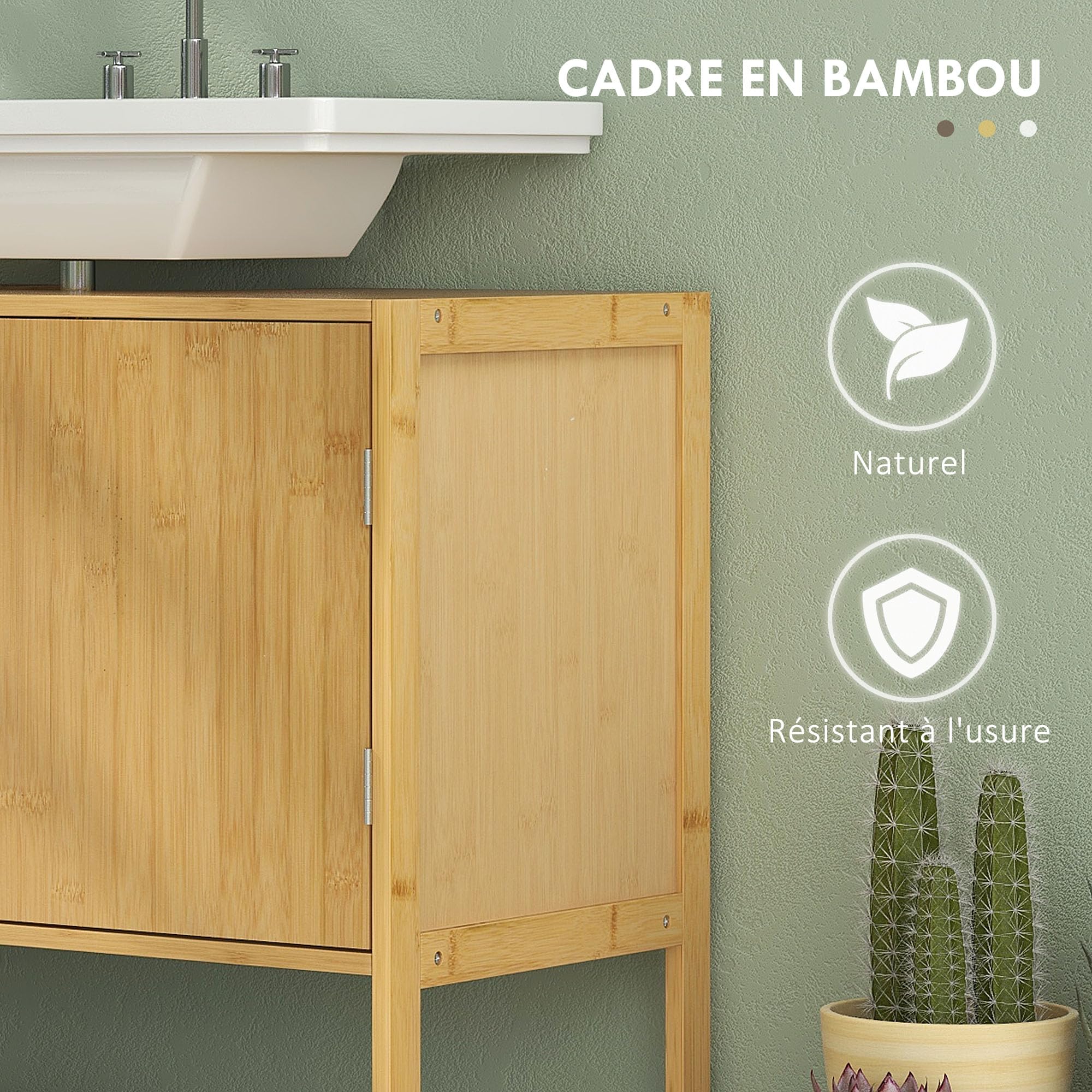 HOMCOM Szafka pod umywalkę Łazienka Bambusowa szafka pod umywalkę 2 drzwi i 1 półka - 70 l x 33 l x 79,5H cm Naturalny
