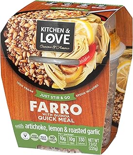 Kitchen & Love Artichoke, Lemon & Roasted Garlic Farro Meal 6-Pack | Vegan, Ready-to-Eat, No Refrigeration Required