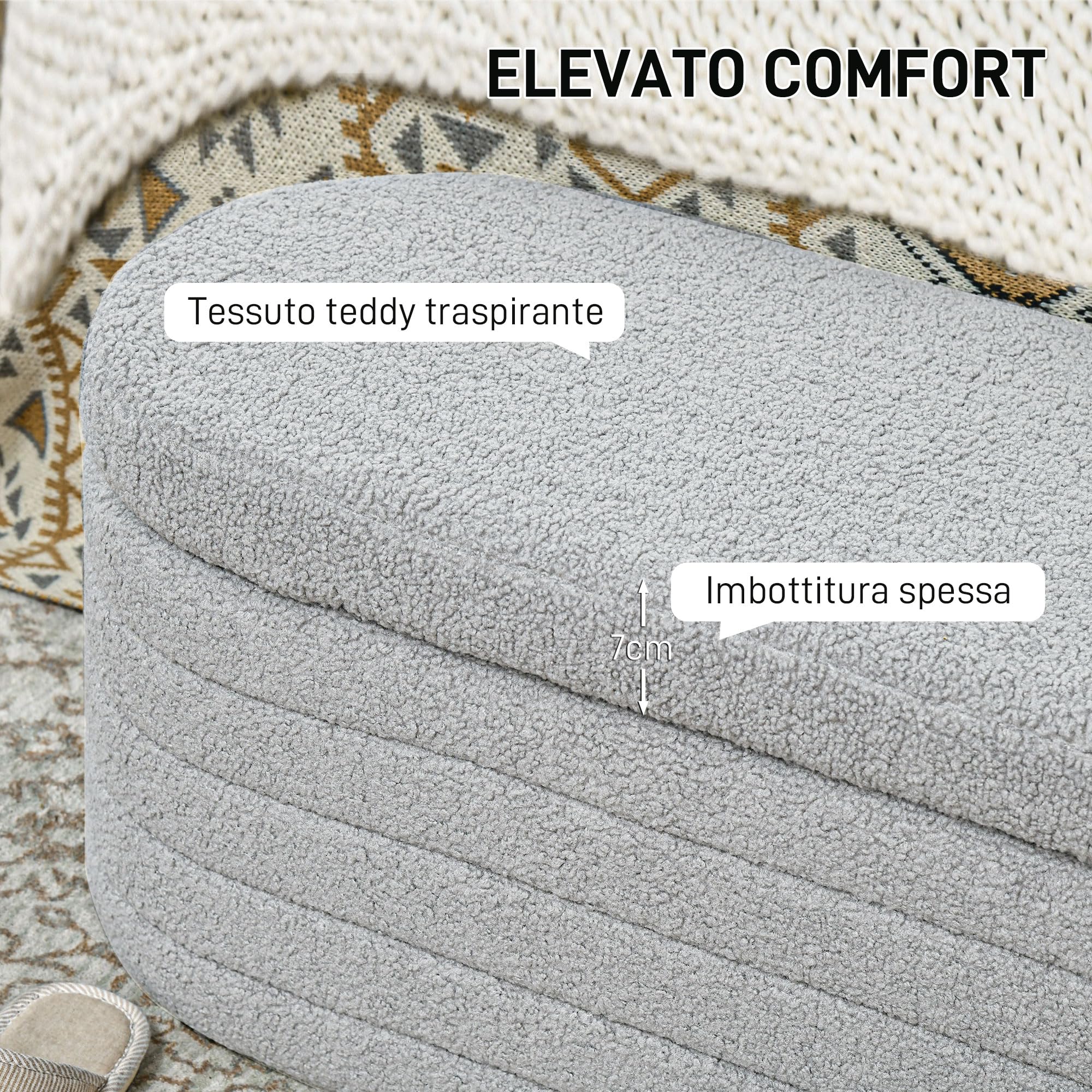 Panca Imbottita HOMCOM Con Storage 33L - In PU Crema Con Gambe In Legno, 60x38x40 Cm - Foto 8