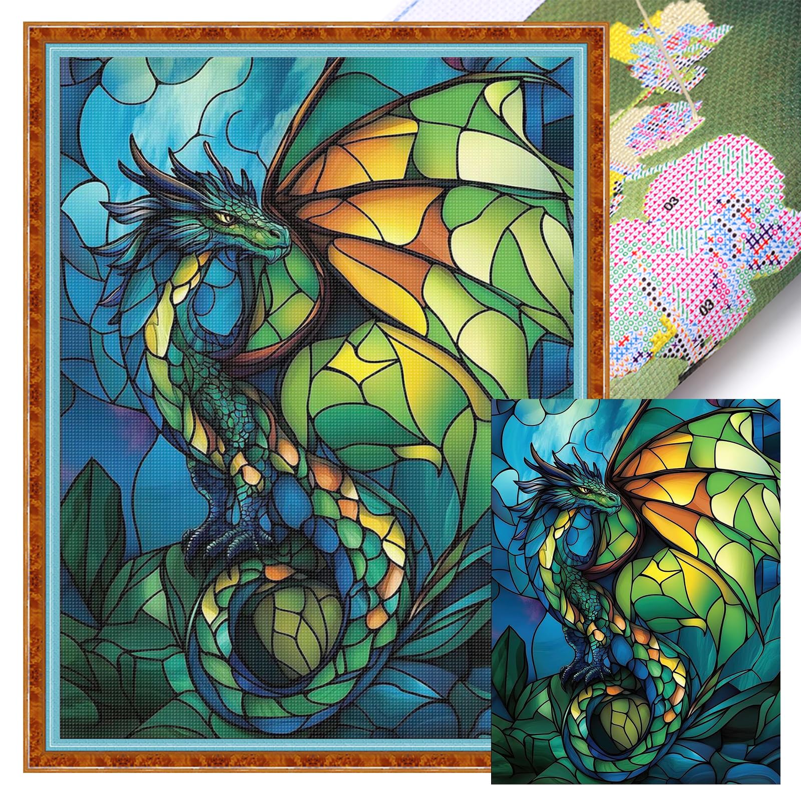 Poetrydraw 11Ctacc-11747__C__40x55 Green Leaf Dragon Full 11Ct Diy Stamped Cross Stitch Kits 40X55cm Home Decor (11Ctacc-11747 C 40X55)