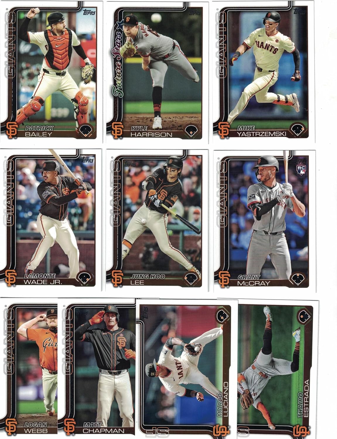 San Francisco Giants / 1000 Giants Baseball Cards All Different with 2025 Topps! Buster Posey! Will Clark! Barry Bonds! Includes Topps, Bowman, Upper Deck and more!