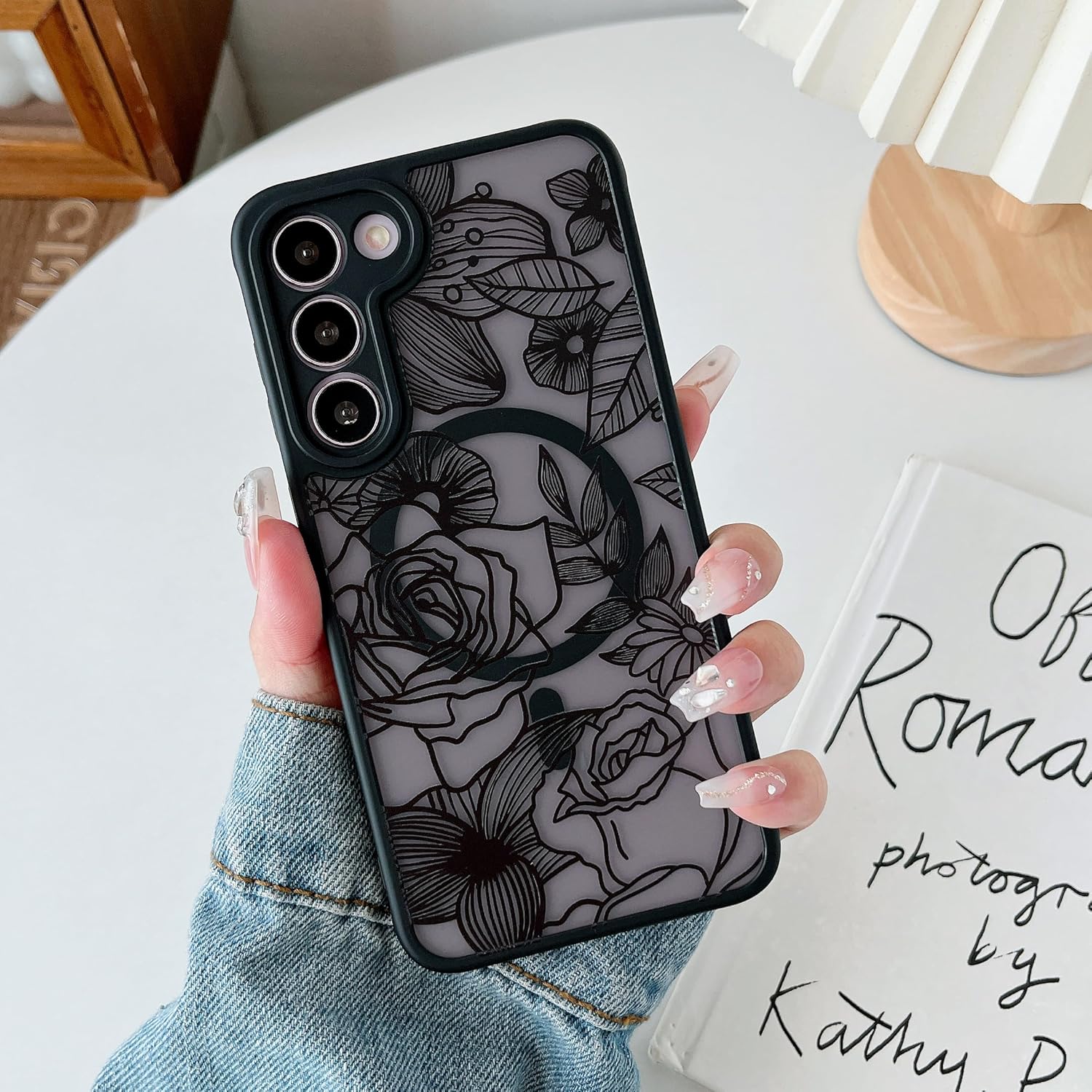 XIZYO Magnetic Case for Samsung Galaxy S23 Plus Floral Rose Flower Cute [Compatible with Magsafe] for Women Girls Aesthetic Pattern Slim TPU Shockproof Bumper Cover, Black - Image 2