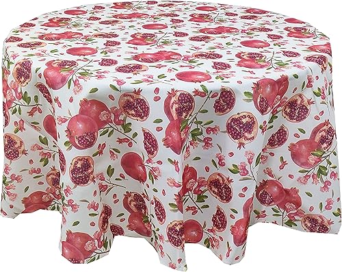 Violet Linen Patrón de flores de granadas europeas, tela impresa tejida de poliéster, pomogranatos, 70 pulgadas redondas, asientos 4 a 6 personas,