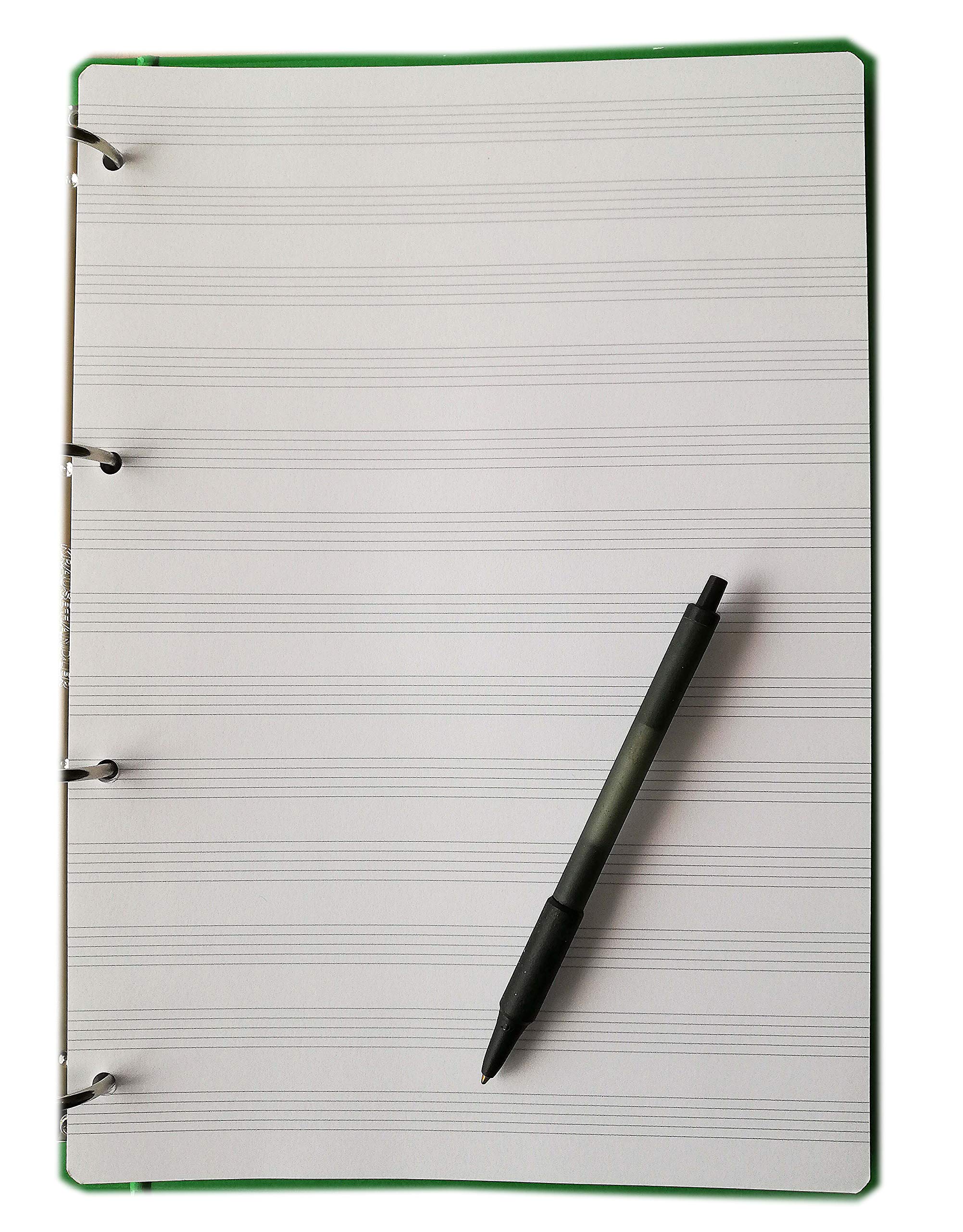 100 hojas de partituras musicales en formato A4, 20,5 x 29 cm, con 4 orificios, papel de 120 g, con 13 pentagramas.