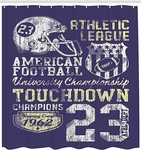 Miniatura 2 de Ambesonne Cortina de ducha deportiva, estilo retro, fútbol americano, ilustración temática de campeonato, ropa de campeonato atlético, juego de