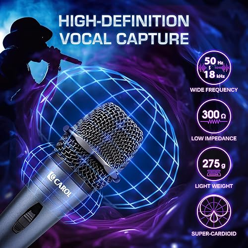 Miniatura 2 de CAROL E dur-916S - Micrófono vocal con cable XLR gris para cantar, micrófono supercardioide dinámico con sistema de montaje de doble choque para