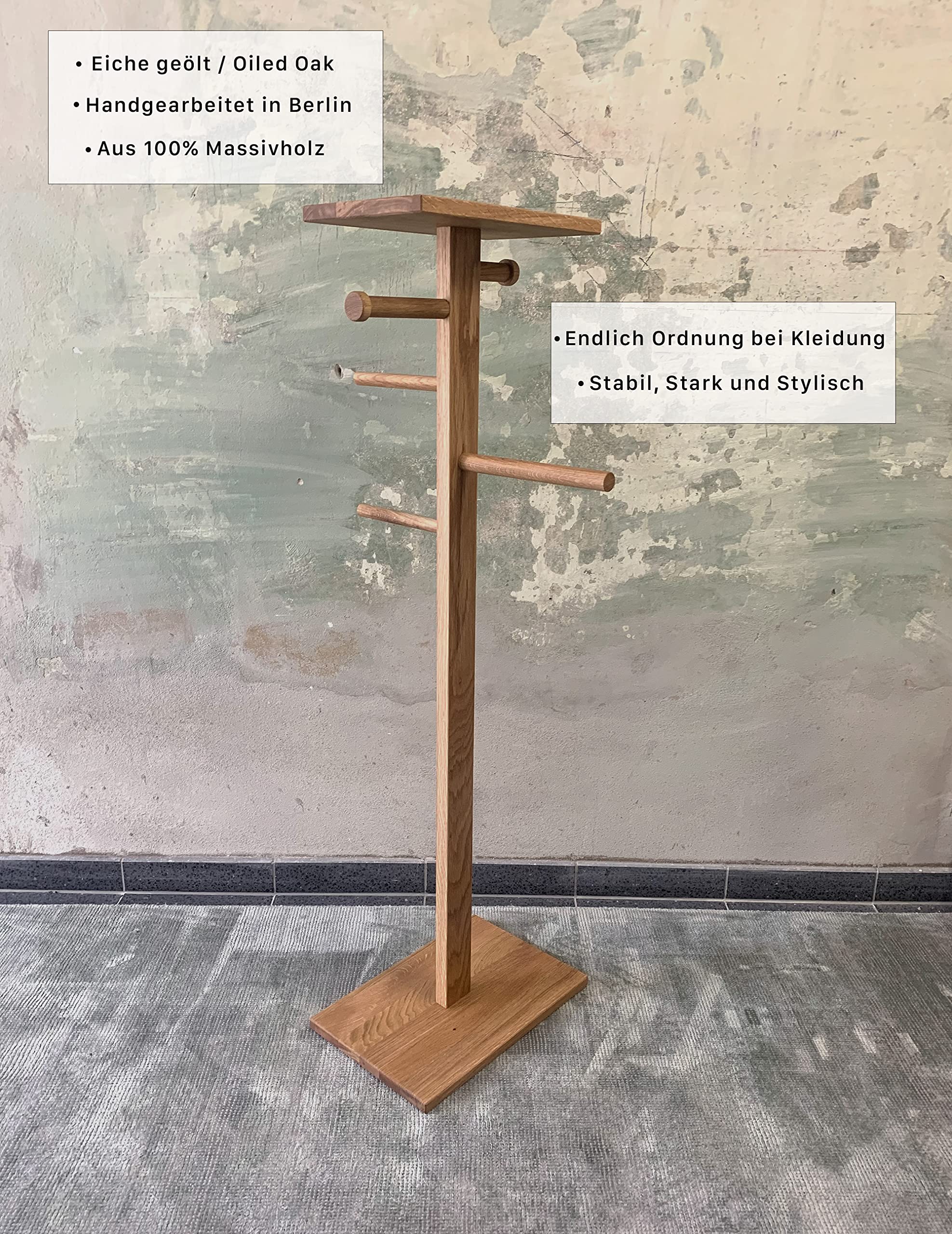 Herrendiener, Kleiderbutler & Stummer Diener aus Holz, Design Kleiderständer, Kleiderhalter & Klamotten Ständer Handgearbeitet, Modern Stiller Diener Kleiderablage für Schlafzimmer (Geölt)