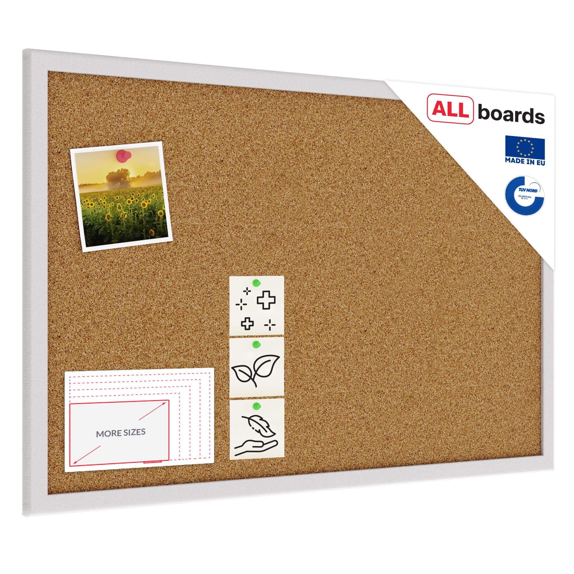 ALLboards Cork Board with Wooden Silver Frame 60x40cm, Notice Board โ image 1