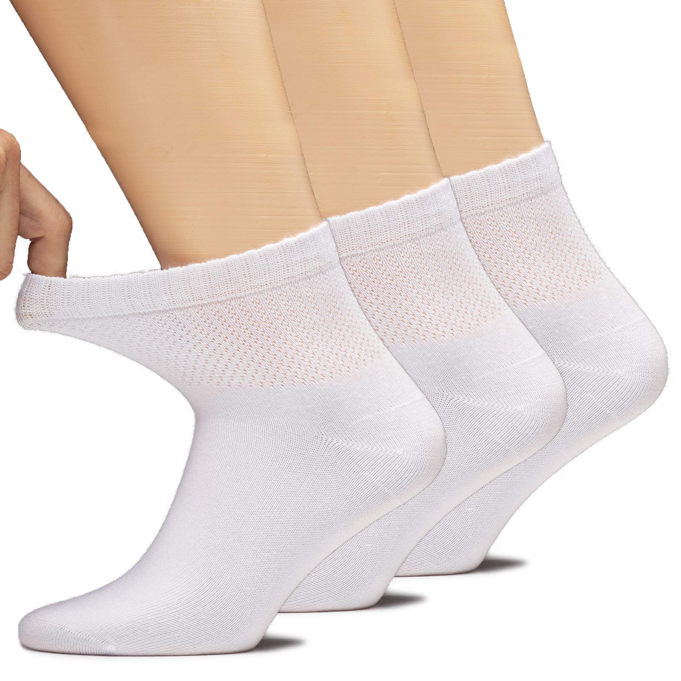 Hugh Ugoli Women's Bamboo Diabetic Ankle Socks, Super Soft Seamless Toe Non Binding, Wide, Loose Fit & Stretchy, 3 Pairs