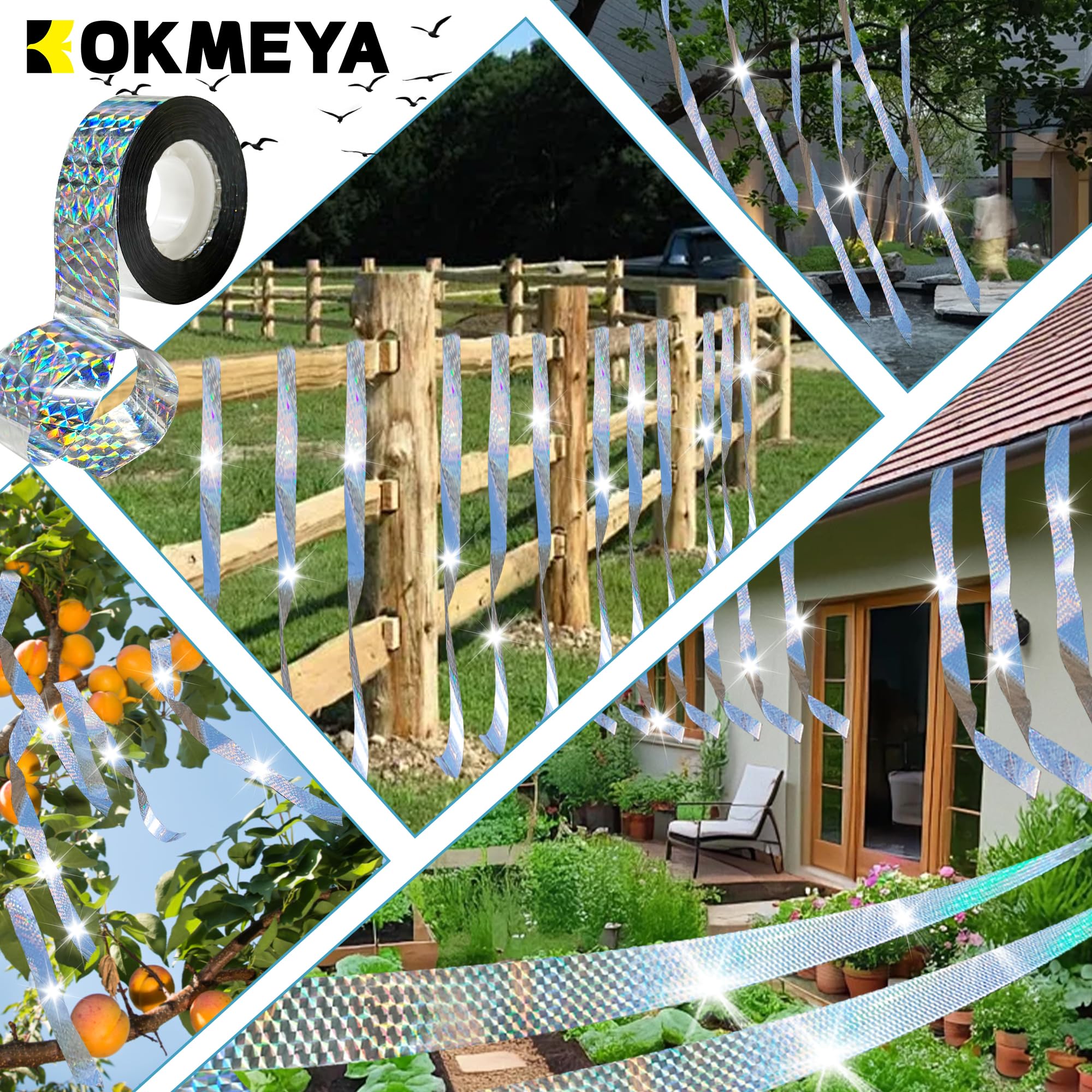 Cintas para Espantar Pájaros 80 m de Cinta Reflejante para Aves, Dispositivo para Asustar Pájaros Cinta de Doble Cara para Asustar a los Pájaros para Casa, Jardín, Patio, Huerto, Exterior