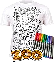 Vista 4 de Splat Planet Colorea en animales del zoológico, camiseta Jungle Safari con 10 bolígrafos mágicos lavables no tóxicos y lavables, Blanco