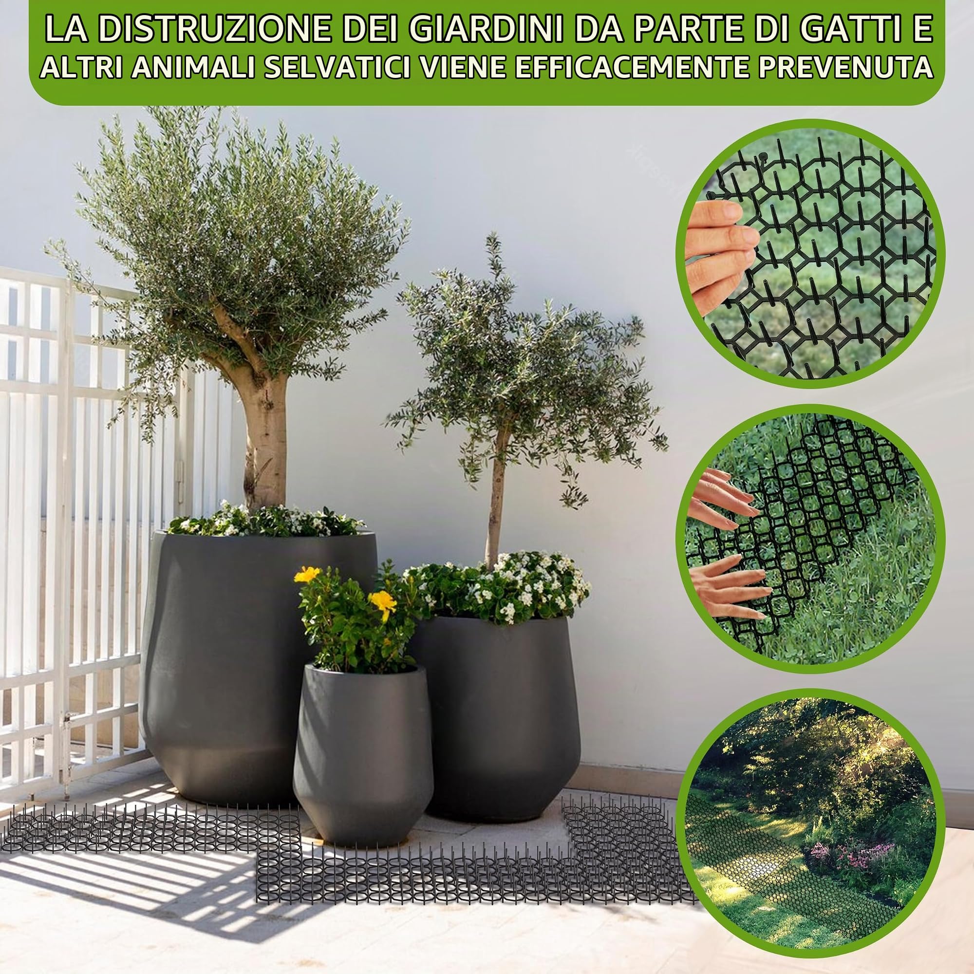 ISOTRONIC rete spinata allontanare gatti tappetino repellente martore cani protezione giardino alberi casa auto graffi 1,5m² 24 pezzi dissuasore barriera efficace esterno difesa stop animali fossi