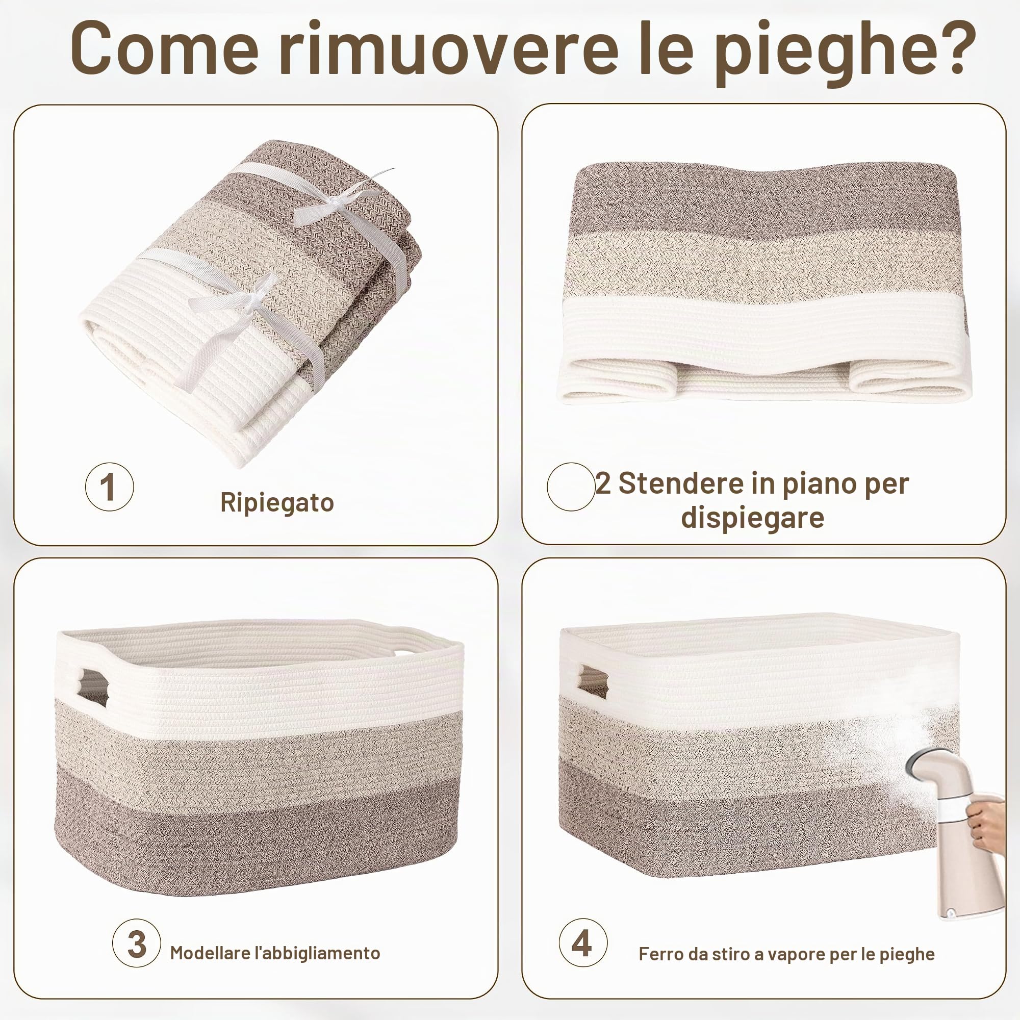 Grande Contenitore 86L in corda di cotone, cesto per giocattoli, coperte, vestiti, cesto per biancheria intrecciato con maniglie, per arredo camera bambini o soggiorno, sfumatura marrone