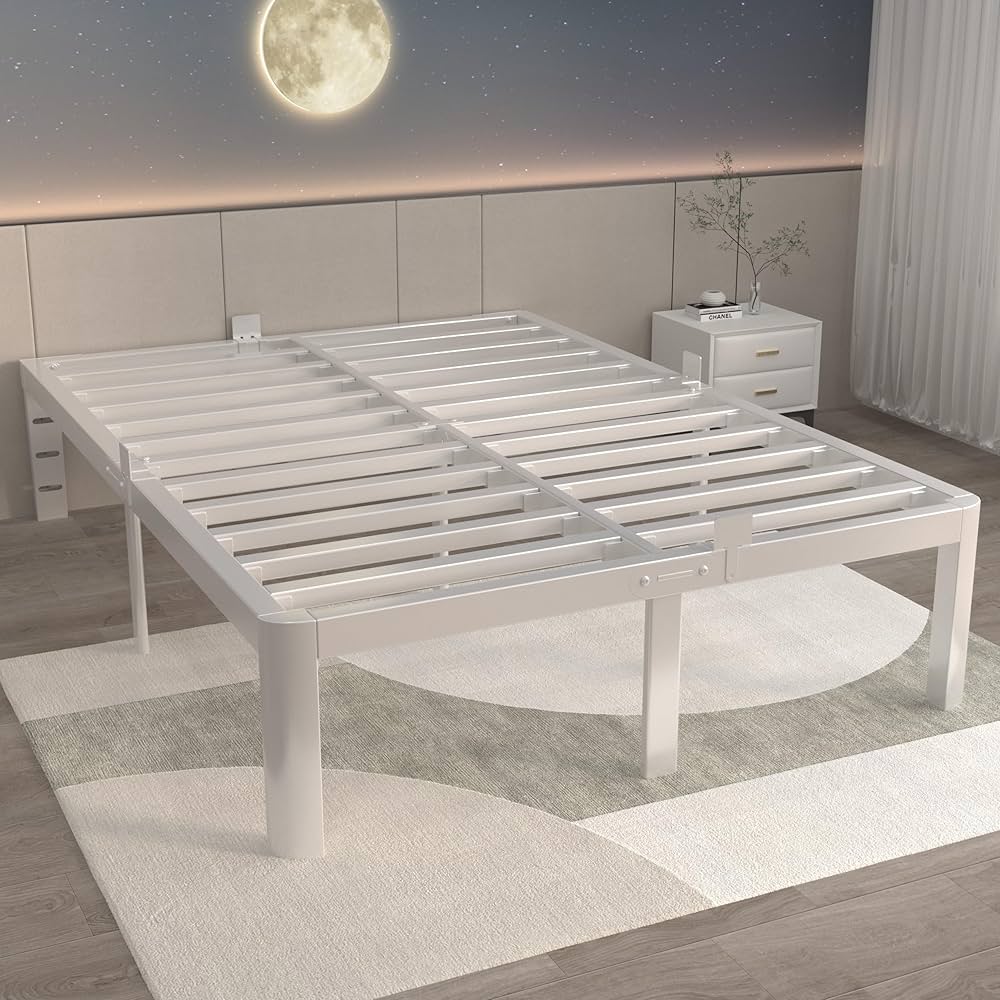 ITIMIDI 14 Inch White Queen Bed Frame, Heavy Duty Steel