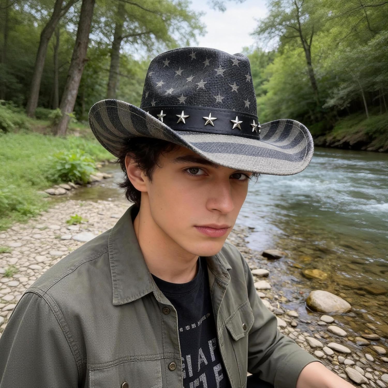 Western Cowboy Hat American Vintage Flag for July 4th Straw hat for Men, Women Festival & Party Accessory