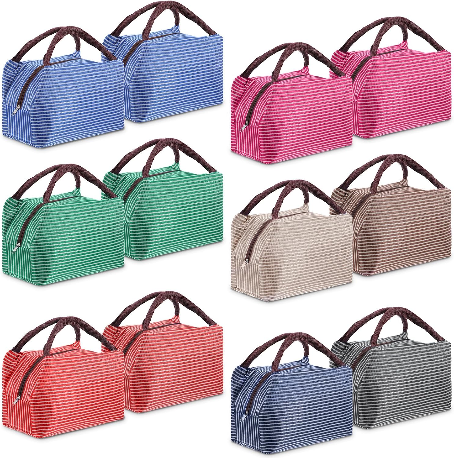 12 Pieces Lunch Bag Bulk,Thermal Insulated Lunch Bags Tote Container Reusable Foldable Leakproof Cooler Freezable Snack Bento for Women Men Office Work Picnic Beach Fishing(8 Colors)