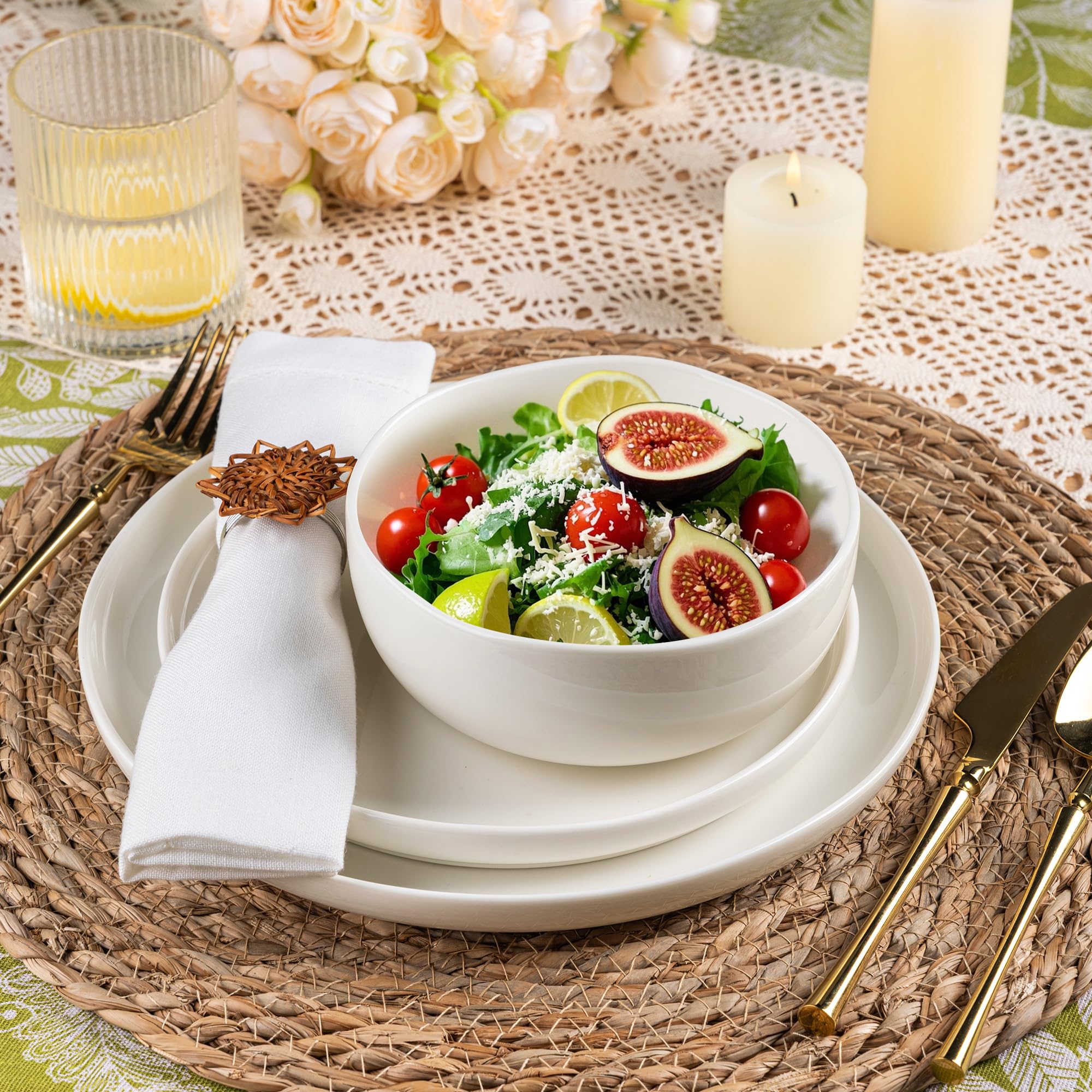 AmorArc Service De Table Pour 8 Personnes Avec Assiettes Et Bols à Bord Ondulé, Très Résistant