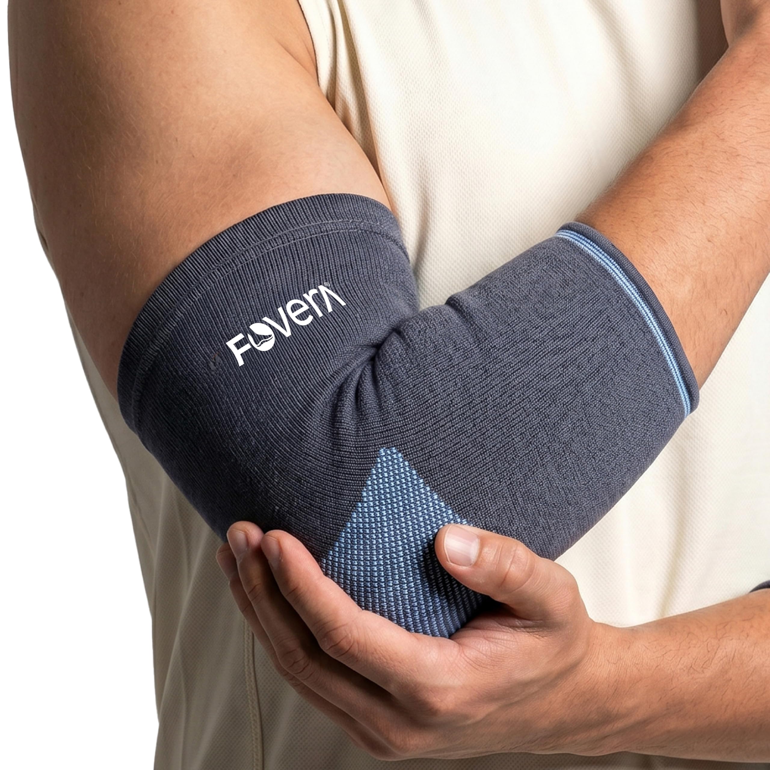 FOVERA Elbow Support Compression Sleeve for Tennis Elbow, Golfer's Elbow, Tendonitis Pain Relief | Ideal for Workout, Tennis, Volleyball, Cricket for Men & Women (Size - M, 1 Pair, Grey)-image-31